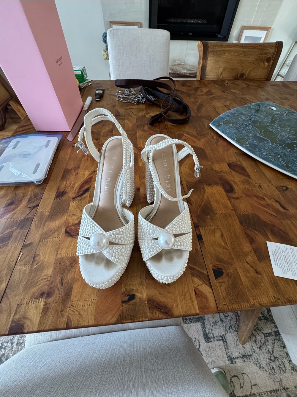 Gianni Bini Ivory Pearl-Embellished Platform Sandals - Picture 4 of 5